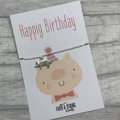 Novelty Birthday Card, Pig Birthday Wish Bracelet, Funny Birthday card, funny birthday gift, novelty birthday card, birthday for niece