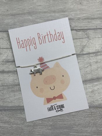 Carte d'anniversaire de nouveauté, bracelet de souhait d'anniversaire de cochon, carte d'anniversaire drôle, cadeau d'anniversaire drôle, carte d'anniversaire de nouveauté, anniversaire pour la nièce