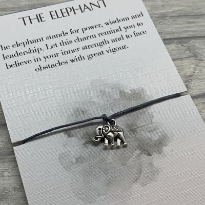 Cadeau d'éléphant, Bracelet de souhait, Bracelet d'éléphant, cadeau d'inspiration, cadeau d'animal d'esprit, charme d'éléphant, bijoux d'éléphant, carte d'éléphant