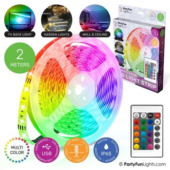 PartyFunLights - Bande LED - RVB Multicolore - Fonctionne sur USB - 2 Mètres 3