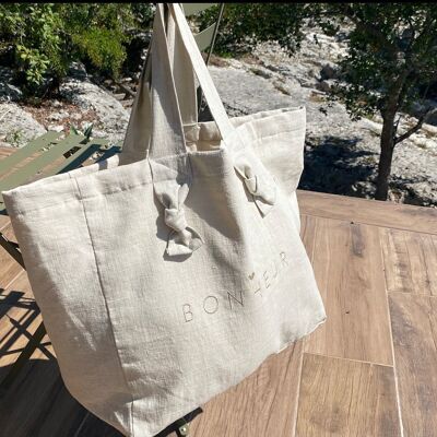 Linen shopping bag - sand - BONHEUR