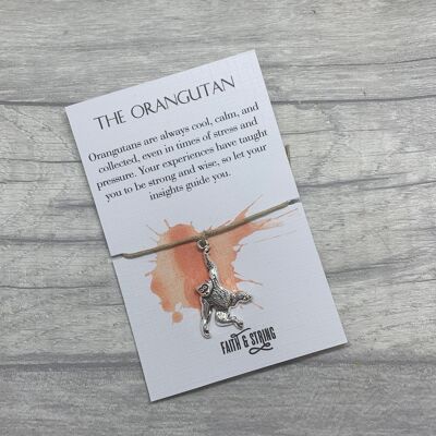 Pulsera de deseo de orangután, pulsera de encanto de orangután, tarjeta de orangután, regalo de orangután.