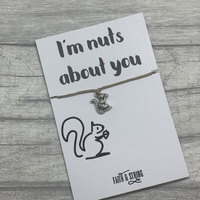 Squirrel Bracelet, Squirrel Gift, Nuts about you card, Gift for girlfriend, Squirrel Wish bracelet, squirrel charm bracelet