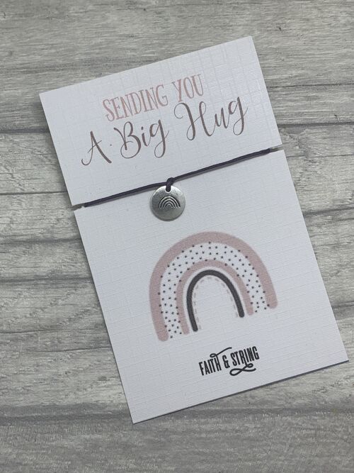 Big hug card, rainbow wish bracelet, rainbow charm bracelet, long distance card, social distance card, lockdown card.