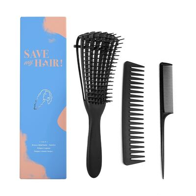 Brosse et peignes démêlants noirs cheveux bouclés - Save My Hair !