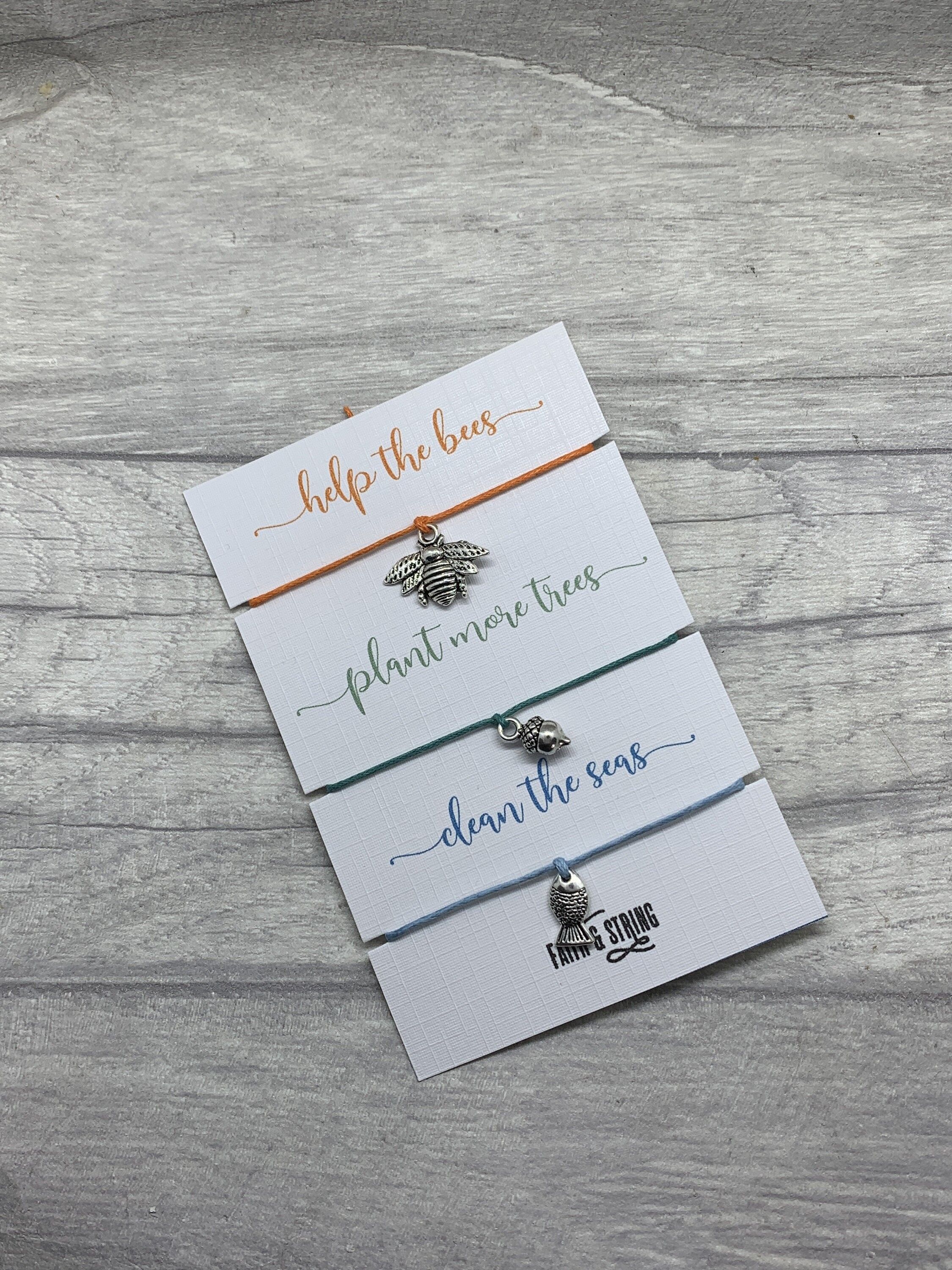 Veganes Geschenk, mehr Bäume pflanzen Schnur Armband retten die Bienen Wunscharmband, sauber die Meere, veganer Strumpf Füllstoff, Naturliebhaber Geschenk