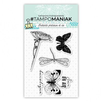 Juego de 4 sellos transparentes mariposas libélula - 10x15cm