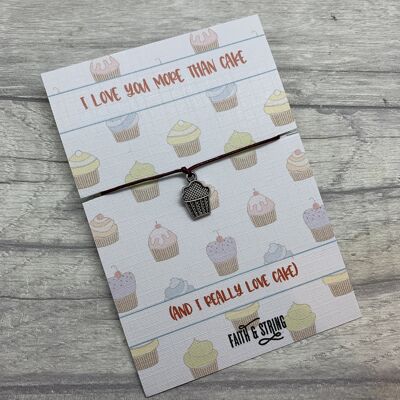 Cake gift, love you more than cake, cake charm, cupcake bracelet, gift for her.