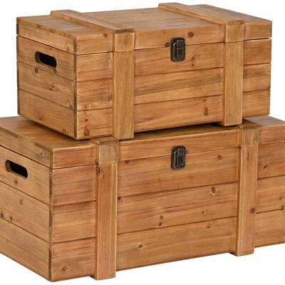 COFFRE SET 2 BOIS 60X32X28,5 MARRON NATUREL MB203081