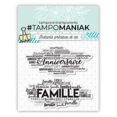 Set di 2 timbri trasparenti per compleanno e famiglia - 10x10 cm