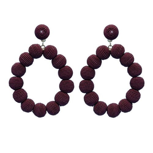 Bordeaux Red Woven Ball Oval Earrings