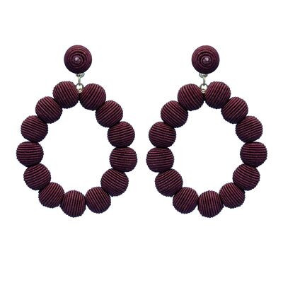 Bordeaux Red Woven Ball Oval Earrings