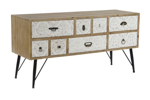 Mueble Tv Abeto Metal 120X40X61 Tallado Natural MB205965