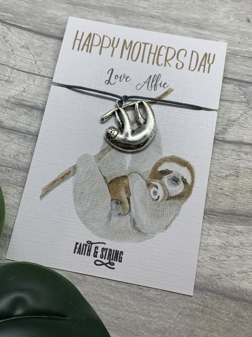 Mummy gift, mothers day gift friendship bracelet, gift for mummy, sloth gift, mummy sloth, personalised mummy, personalised sloth
