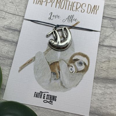 Regalo della mamma, braccialetto di amicizia del regalo della festa della mamma, regalo per la mamma, regalo di bradipo, bradipo della mamma, mamma personalizzata, bradipo personalizzato