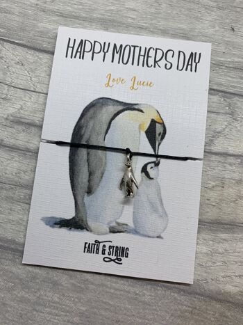 Cadeau maman, bracelet d'amitié cadeau fête des mères, cadeau pour maman, cadeau pingouin, pingouin maman, maman personnalisée, pingouin personnalisé