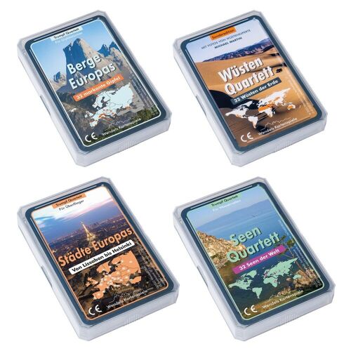 Wendels Kartenspiele 4er-Set: Berge Europas, Städte Europas, Seen und Wüsten der Erde