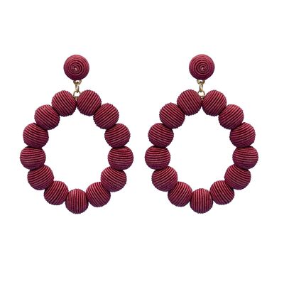 Rose Red Woven Ball Oval Earrings