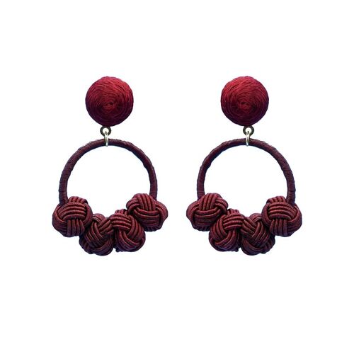 Bordeaux Red Woven Knot Hoop Earrings