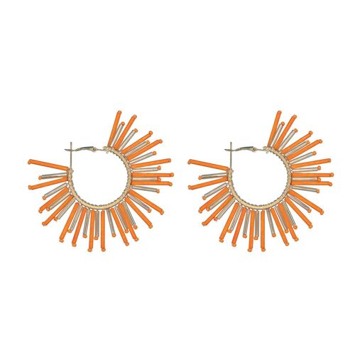 Bright Orange Spike Bead Hoop Earrings