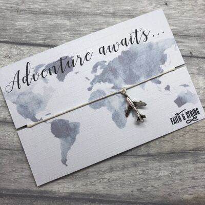 Regalo de viaje Adventure World Tarjeta de buena suerte Pulsera de amistad de viaje La aventura aguarda