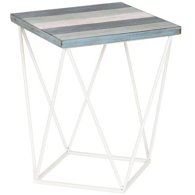 WOODEN METAL SIDE TABLE 40X40X51 NATURAL BLUE MB204030