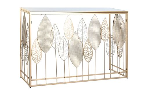 Consola Metal Cristal 120X40X80 Hojas Dorado MB201886