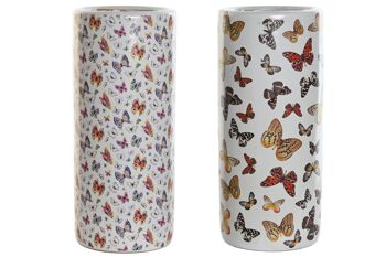 PORTE PARAPLUIE PORCELAINE 19X19X45 PAPILLONS 2 ASSORTIMENTS. MB204740 1