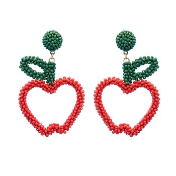 Boucles d'oreilles pomme perlée rouge
