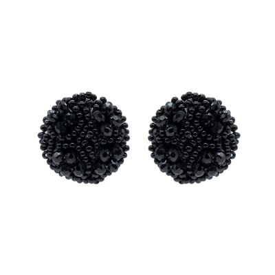 Black Beaded Cluster Stud Earrings