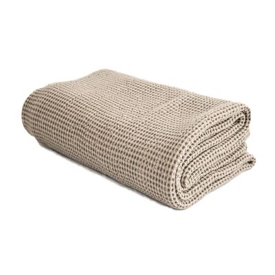 BED THROW COTTON WAFFLE PIQUE - CAMEL - Bed throw 240 x 250 cm