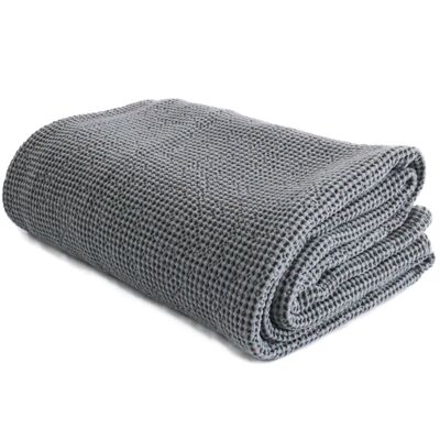 BED THROW COTTON WAFFLE PIQUE - ANTHRACITE - Bed throw 240 x 250 cm
