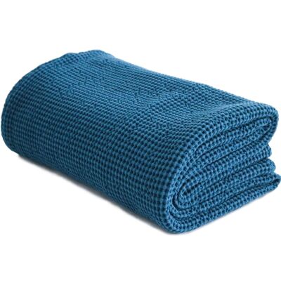 BED THROW COTTON WAFFLE PIQUÉ - BLUE - Bed throw 240 x 250 cm