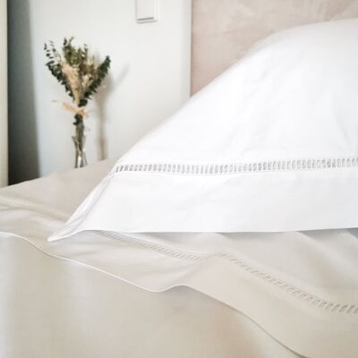 LINGE DE LIT EN COTON OURLET CREUX CLASSIQUE - BLANC - taie d'oreiller 80 x 80 cm