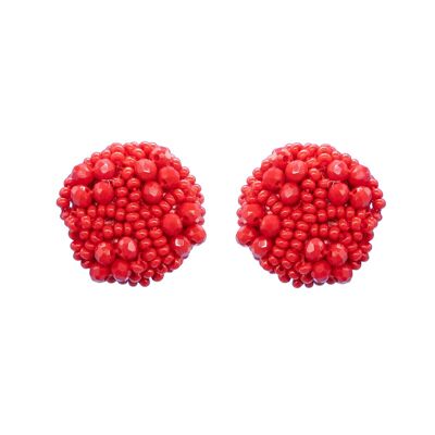 Red Beaded Cluster Stud Earrings