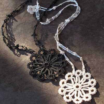 Handmade necklace "MEDALYON", carbon black