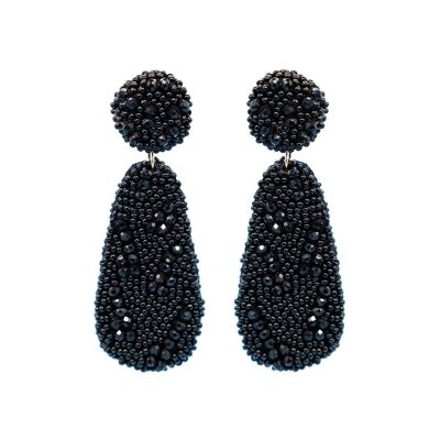 Lange schwarze Perlen-Tropfen-Cluster-Ohrringe