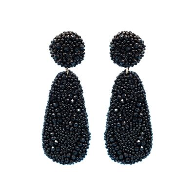 Longues boucles d'oreilles en forme de larme perlées noires