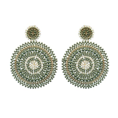 Khaki Mix Beaded Circle Drop Earrings