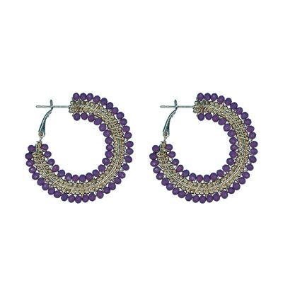 Mini Purple Beaded Ombre Hoop Earrings