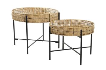 TABLE D'APPOINT SET 2 BAMBOU MÉTAL 64X64X51 NATUREL MB203058 3