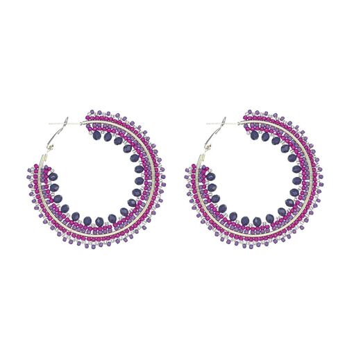 Purple & Fuchsia Beaded Ombre Hoop Earrings