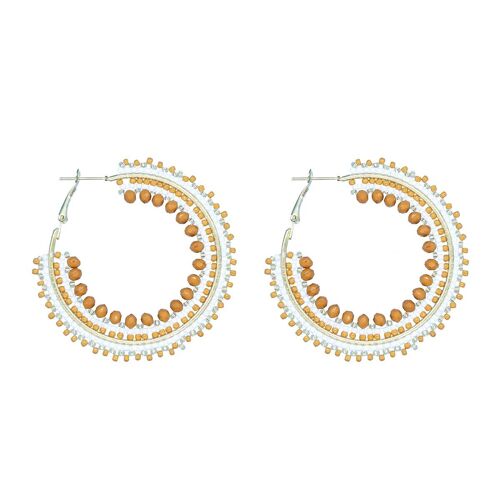 Caramel & White Beaded Ombre Hoop Earrings