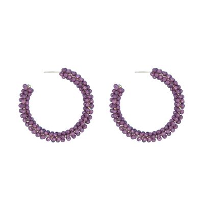 Boucles d'oreilles créoles grandes grappes violettes
