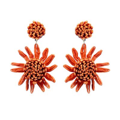 Orange Raffia-Ohrringe mit Blumenmuster
