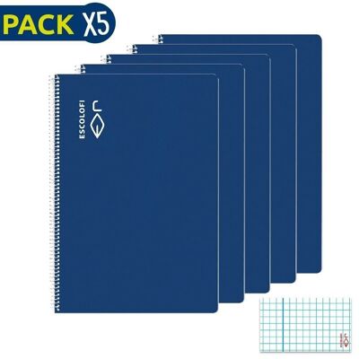 Pack 5 Bloc Espiral Folio 50 h 70 gr Cuadrícula 3x3 margen Azul