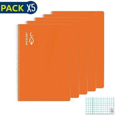 Pack 5 Bloc Espiral Folio 50 h 70 gr Cuadrícula 3x3 margen Naranja