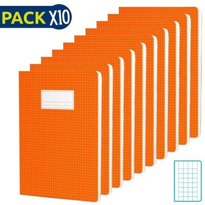 Pack 10 Cuadernos grapados A4 50h 70 gr Cuadrícula 6x6 doble margen - Naranja