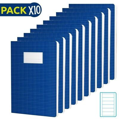 Pack 10 Cuadernos grapados A4 50h 70 gr Rayado doble margen - Azul