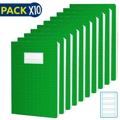Pack 10 Cuadernos grapados A4 50h 70 gr pauta 3,5 doble margen - Verde